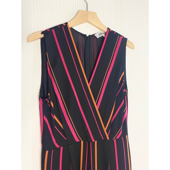 DIANE VON FURSTENBERG Striped Crossover Multicolor Sleeveless Jumpsuit US 8 - Picture 10 of 14